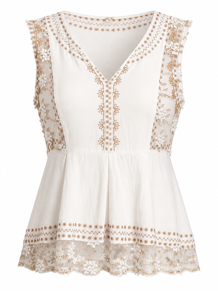 Pol Women’s Cream Embroidered V-Neck Peplum Camisole. Size Medium.